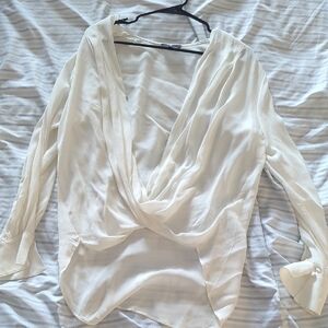 7 For All Mankind White Drape Front Blouse